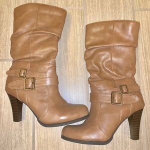 Brown leather heel boots